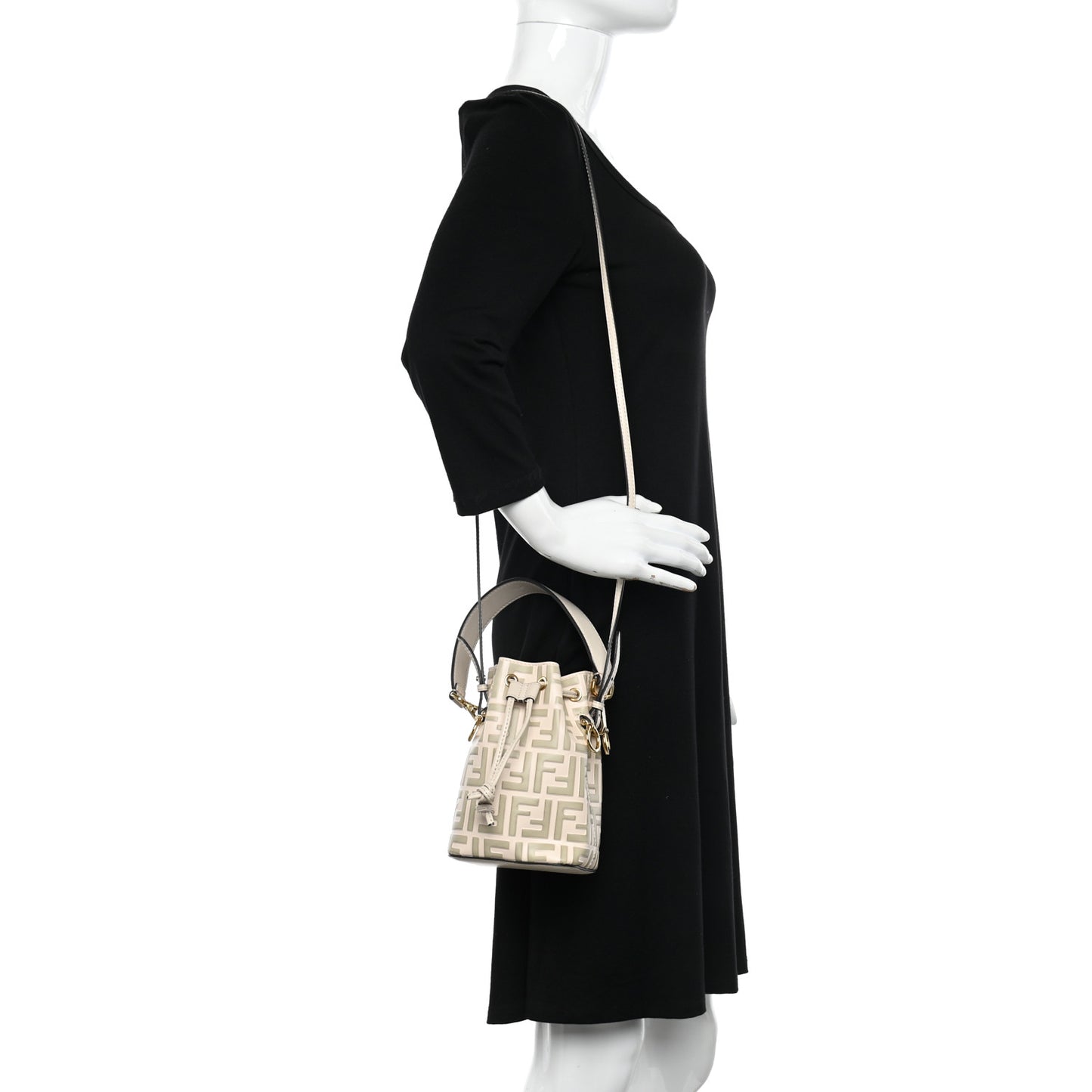 Vitello Liberty F is Fendi Bi-Color FF 1974 Embossed Mini Mon Tresor Bucket Bag Camelia Mandorlo