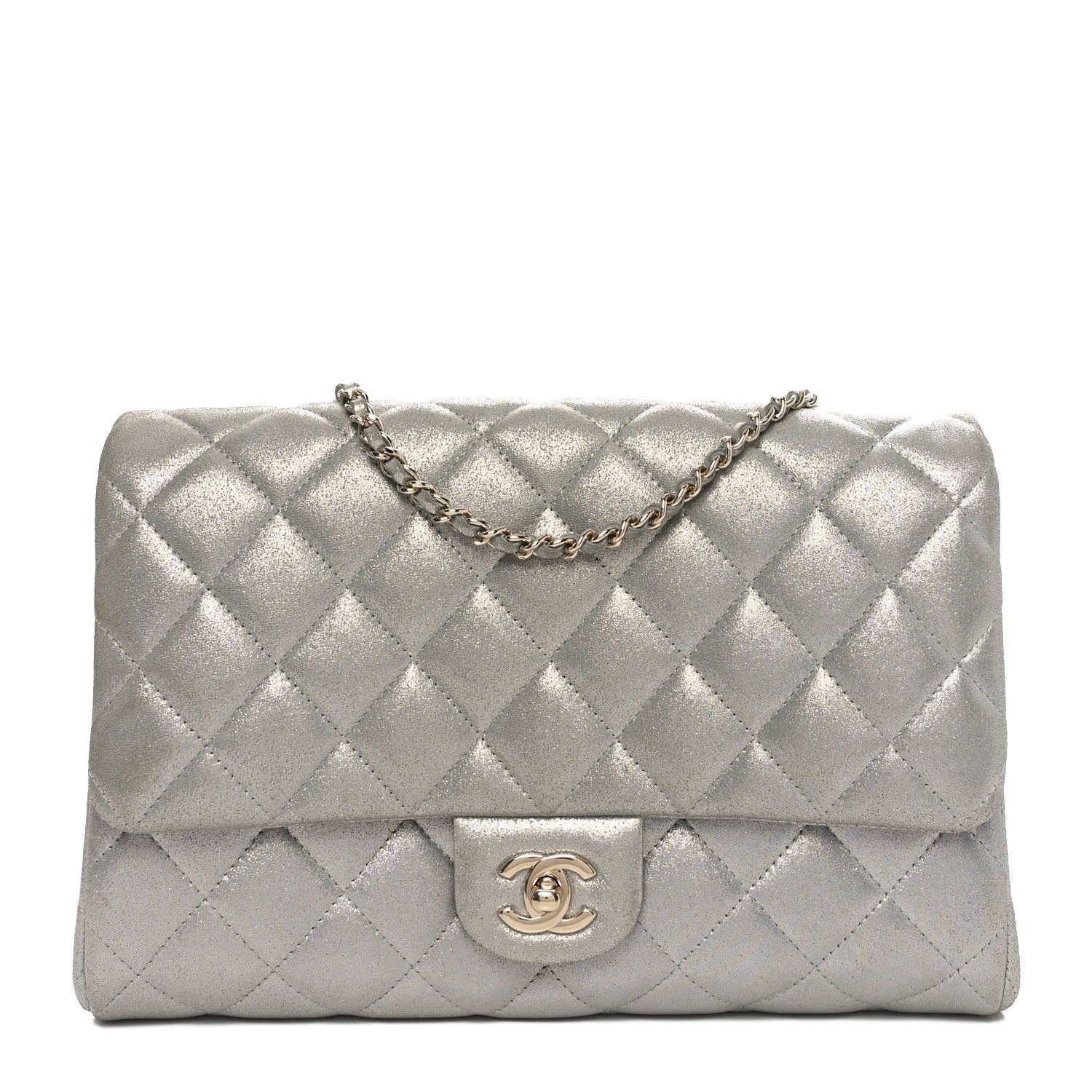 Chanel Iridescent Calfskin Quilted Clutch With Chain Flap Silver 1 of 11