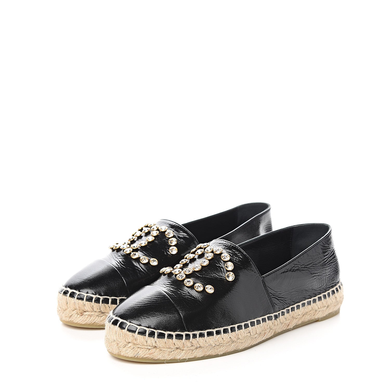 Chanel Patent Calfskin Crystal CC Espadrilles 38 Black 3 of 10