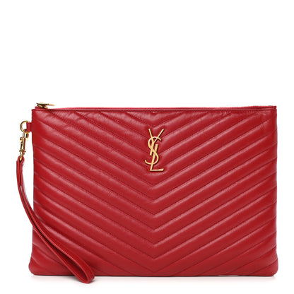 Saint Laurent Calfskin Matelasse Monogram Cassandre Tablet Pouch Rouge Eros 1 of 8