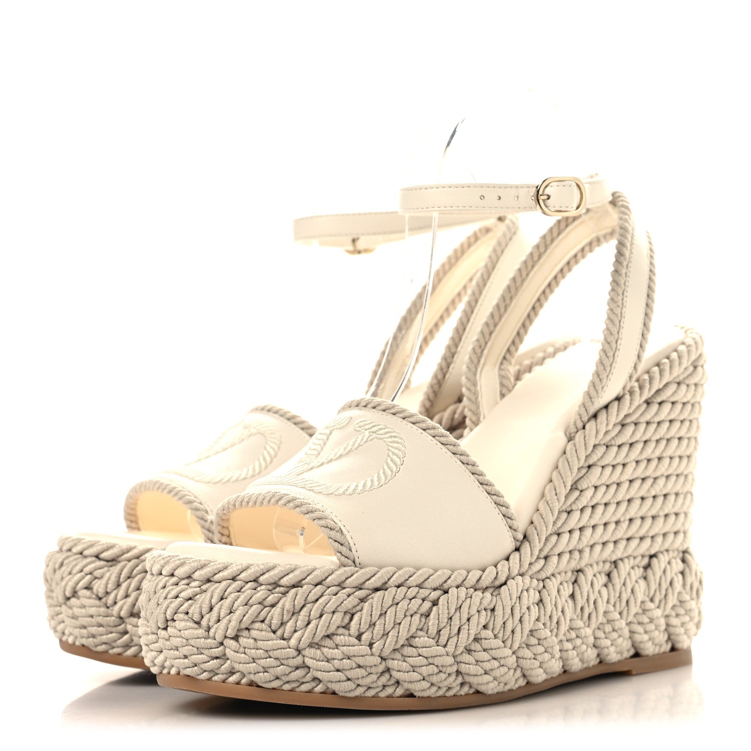 Valentino Garavani Nappa VLogo Torchon 130mm Platform Wedge Sandals 39 Ivory 4 of 9