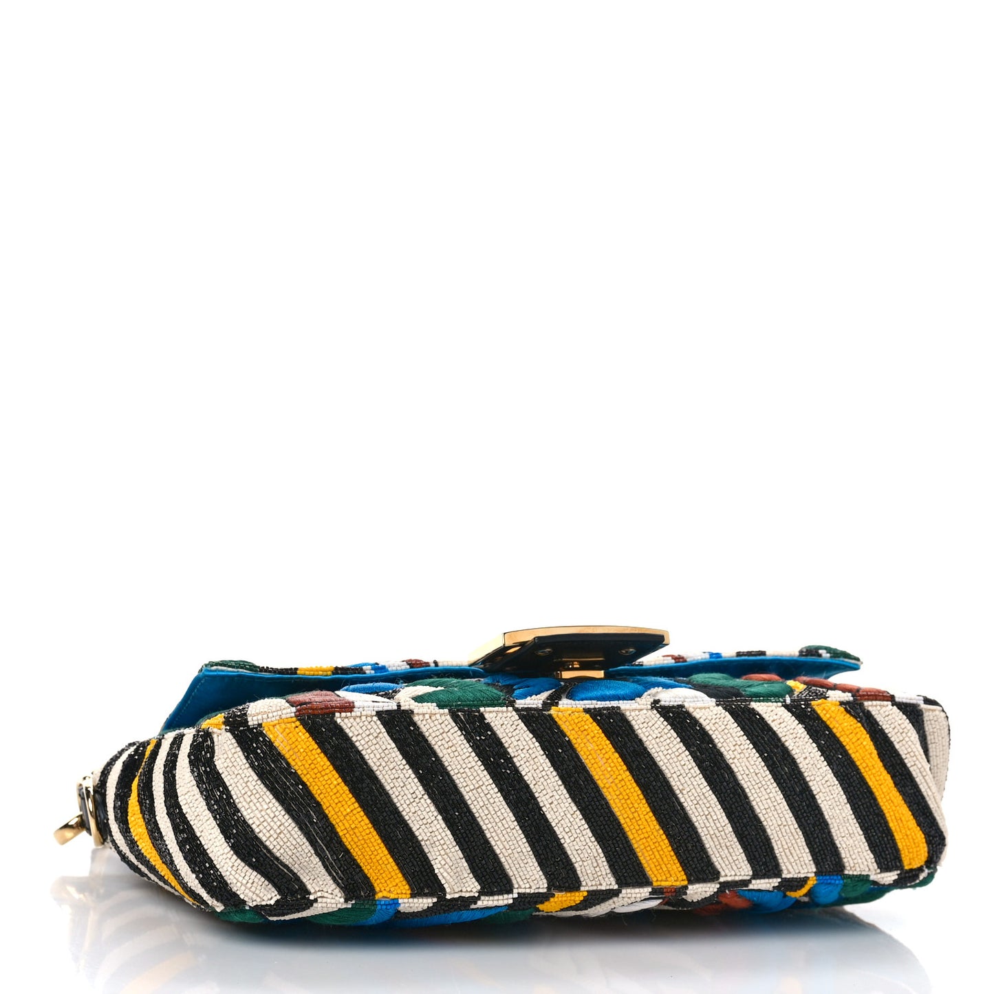 Beaded Vitello Dolce Leaf Embroidered Baguette Multicolor Black