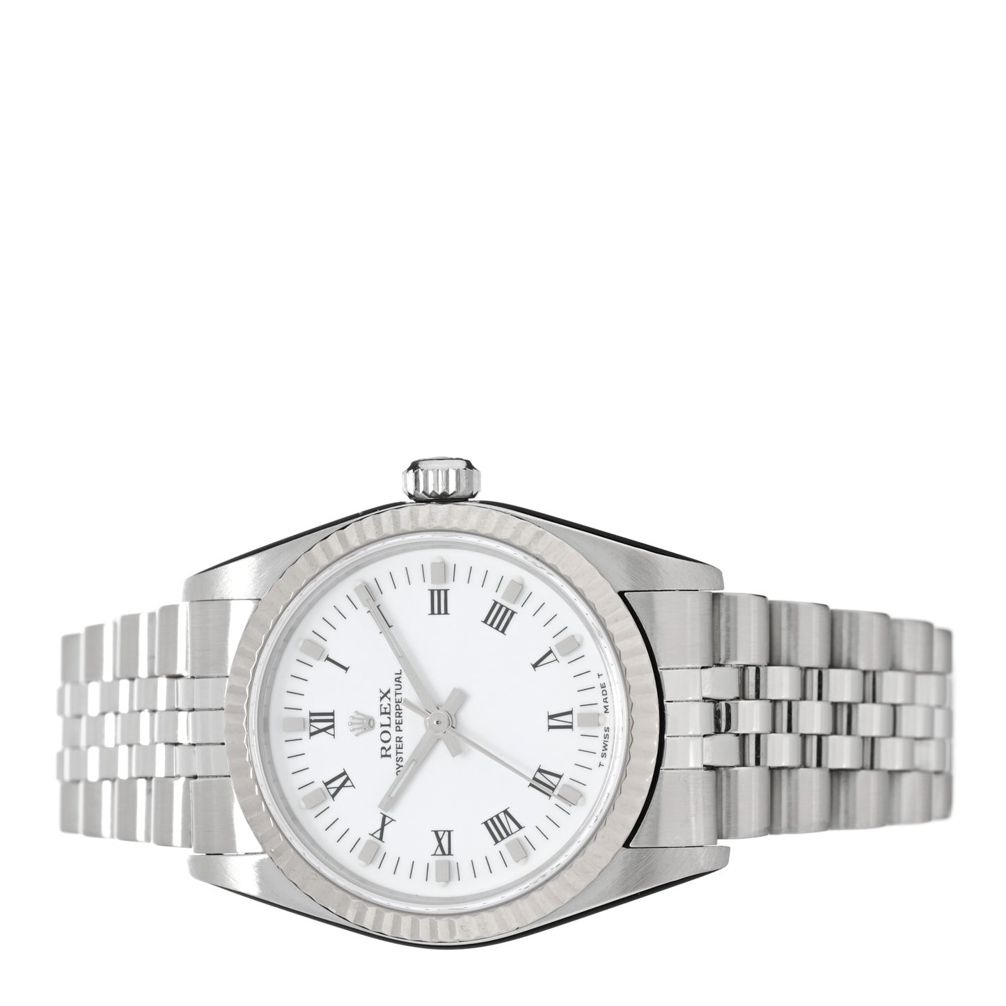 Stainless Steel 18K White Gold 31mm Oyster Perpetual Watch White Roman 77014