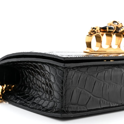 Alexander McQueen Shiny Crocodile Embossed Jeweled Satchel Black 8 of 9