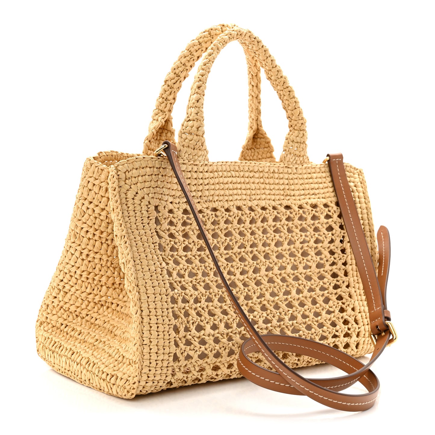Raffia Crochet Woven Tote Bag Beige