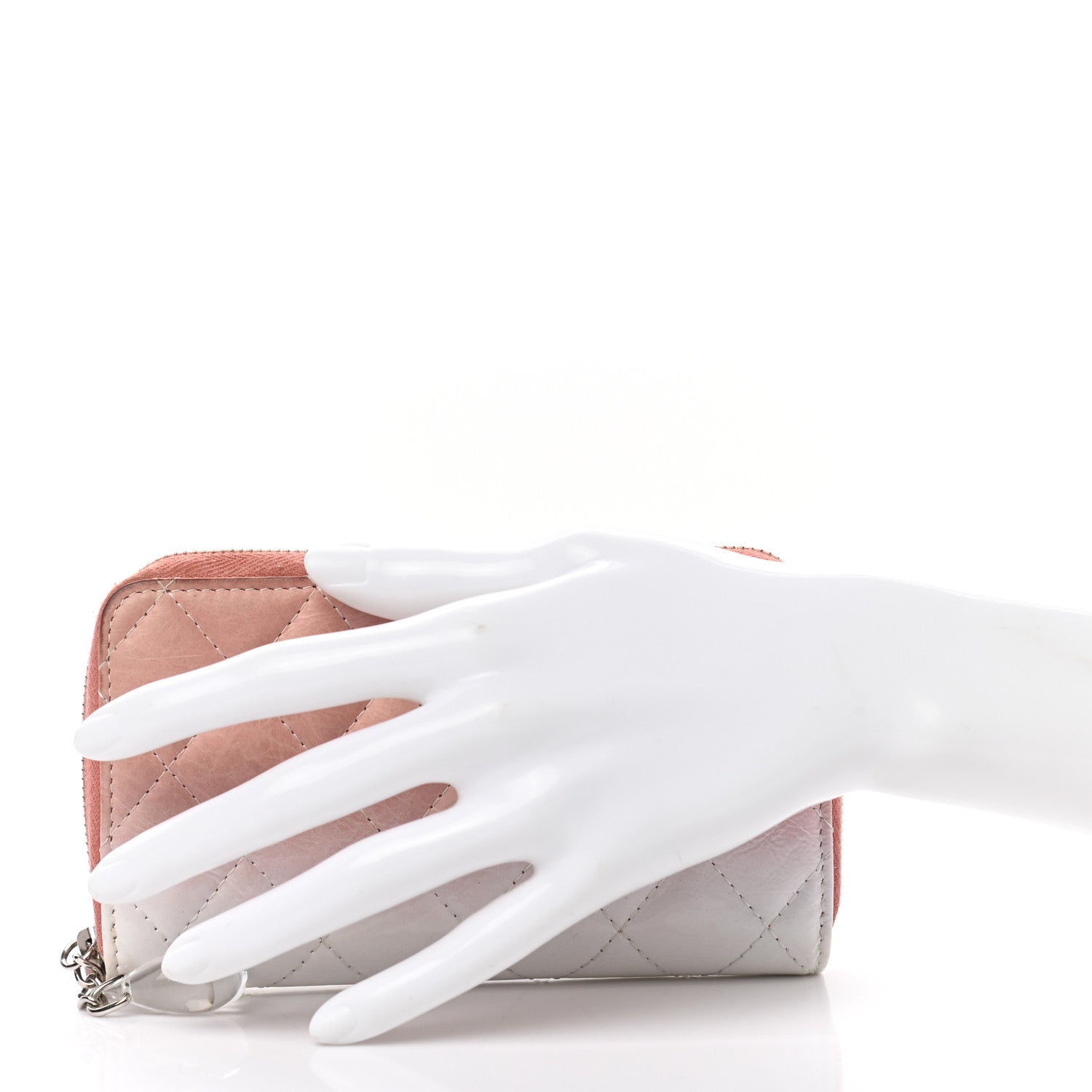 Chanel Ombre Patent Calfskin Quilted Small Zip Around Wallet Pink White 2 of 9