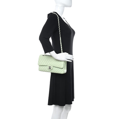 Chanel Calfskin Chevron Quilted Medium Double Flap Light Green 2 of 11