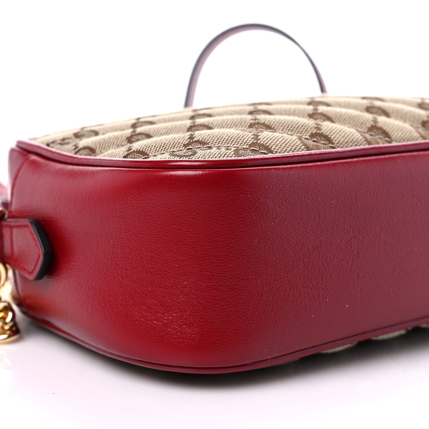 Monogram Azalea Calfskin Matelasse Diagonal Small GG Marmont Chain Shoulder Bag Beige Ebony New Cherry Red