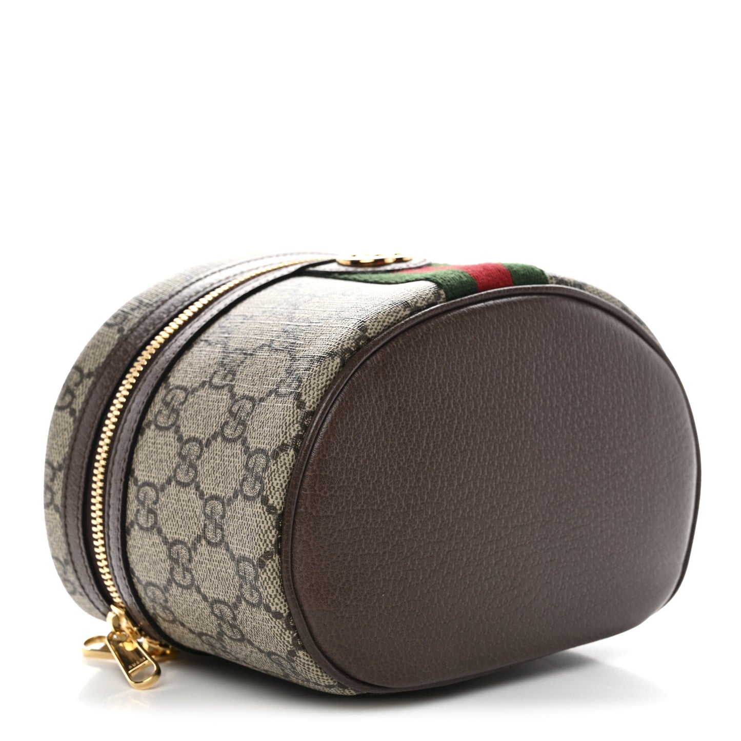 GG Supreme Monogram Textured Calfskin Web Ophidia Vanity Cosmetic Case Beige Ebony New Acero