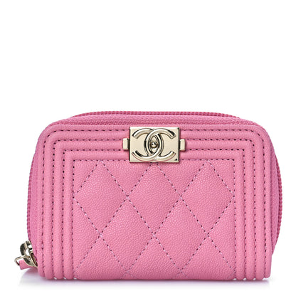 Chanel Caviar Quilted Boy Zip Around Coin Purse Wallet Pink 1 of 10