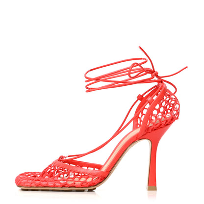 Bottega Veneta Mesh Nappa Stretch Ankle Tie Sandals 37 Tomato 1 of 7