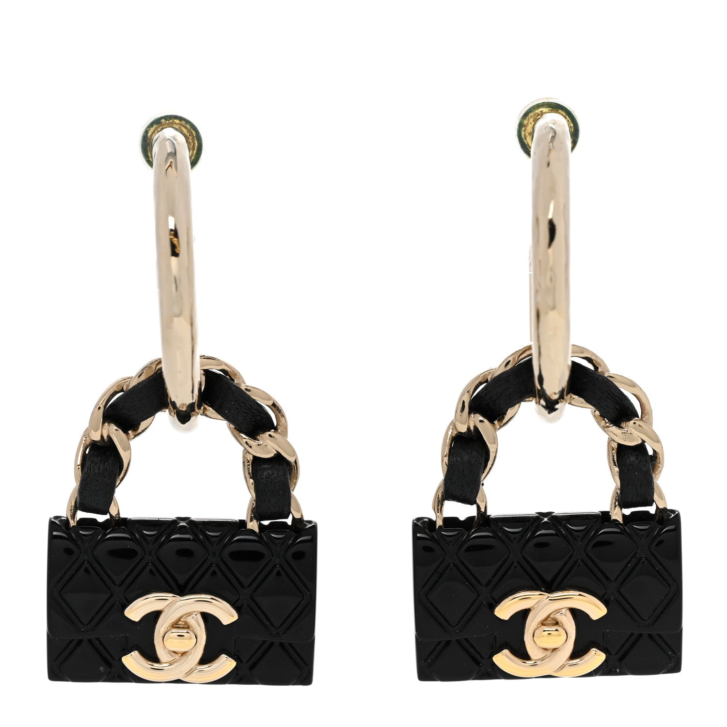 Chanel Metal Resin Lambskin Quilted CC Turnlock Chain Bag Hoop Black Gold 1 of 6
