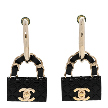 Chanel Metal Resin Lambskin Quilted CC Turnlock Chain Bag Hoop Black Gold 1 of 6