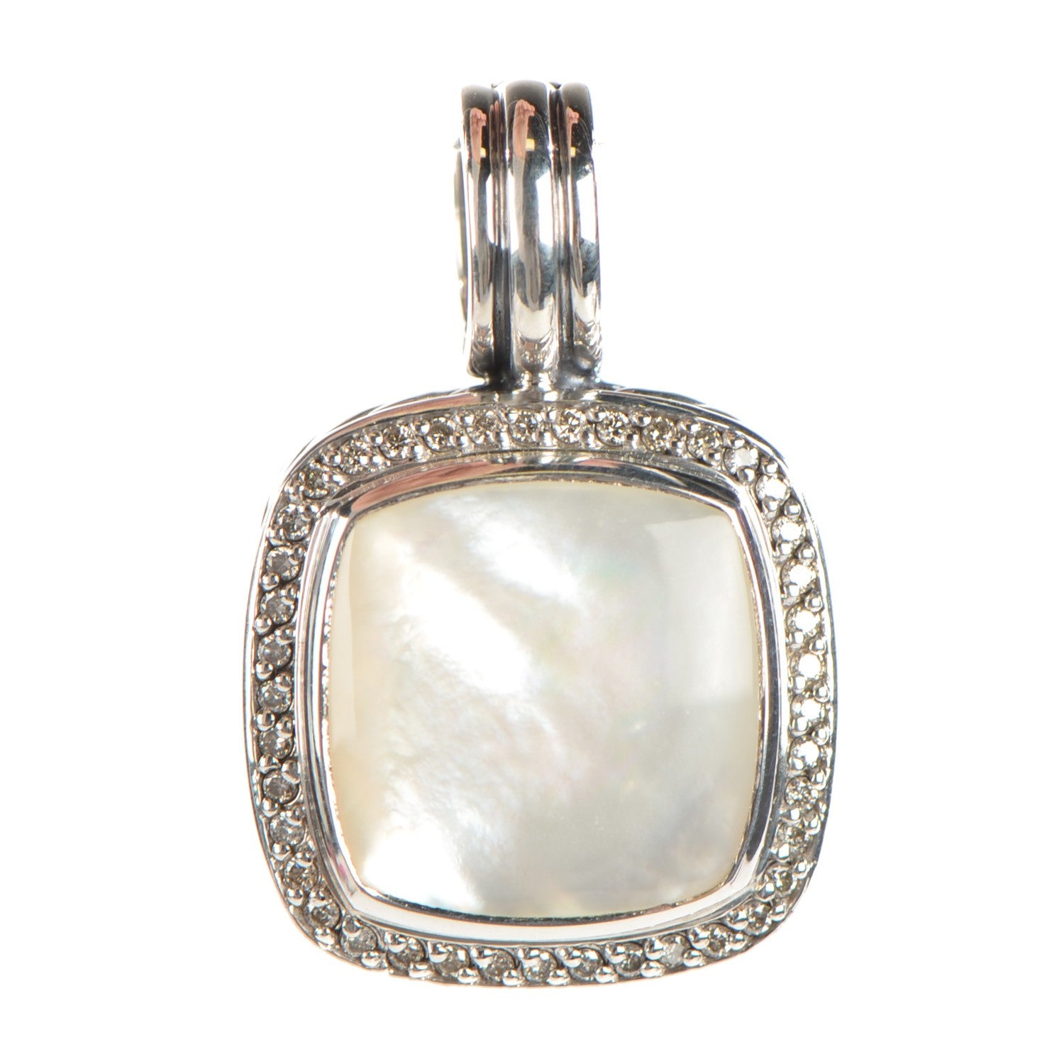 David Yurman Sterling Silver Diamond Mother of Pearl 14mm Albion Enhancer Pendant 1 of 4