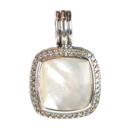 David Yurman Sterling Silver Diamond Mother of Pearl 14mm Albion Enhancer Pendant 1 of 4