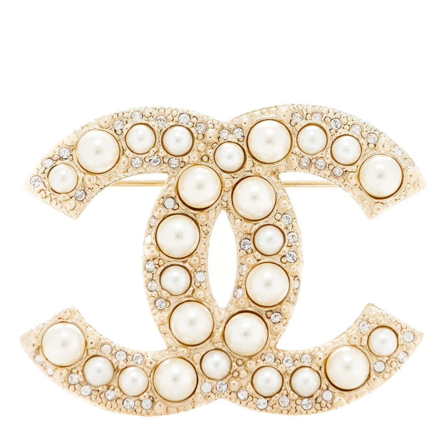 Chanel Metal Crystal Graduated Pearl CC Brooch Gold 1 of 5