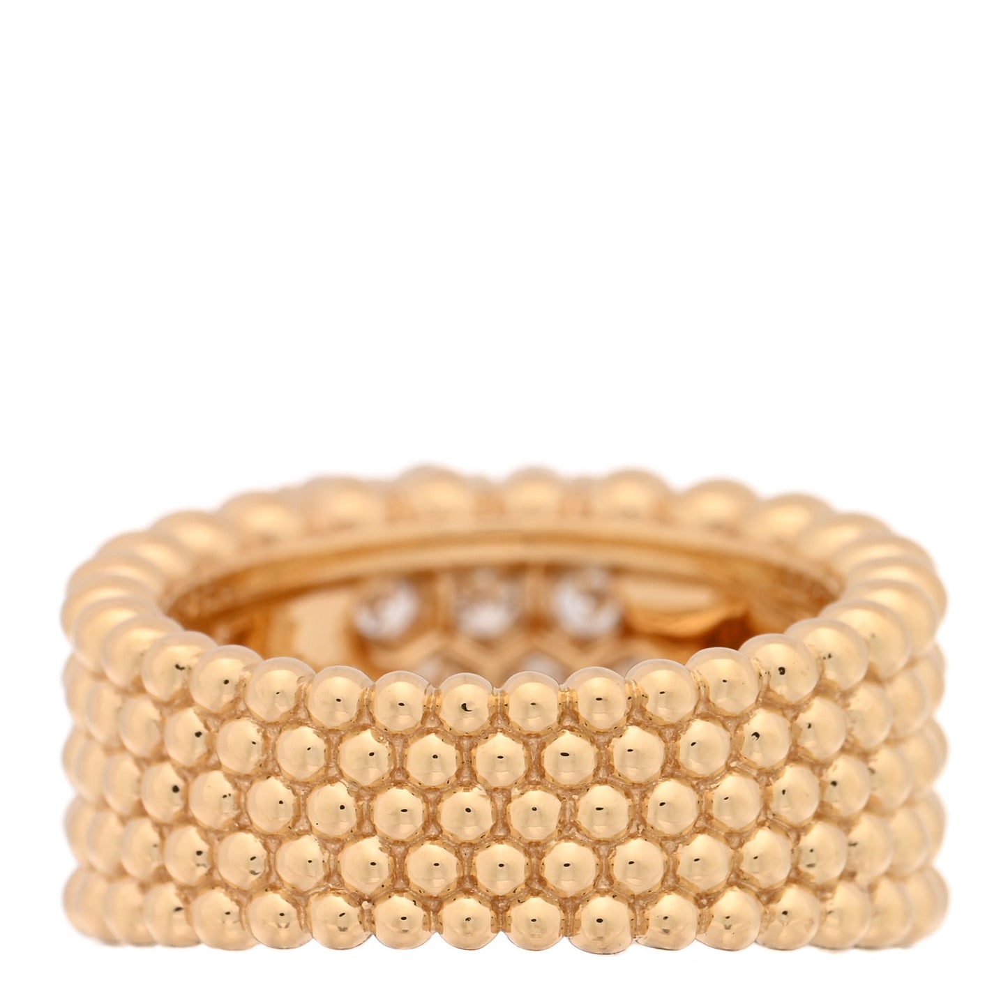 18K Yellow Gold Diamond Perlee 5 Rows Ring 49 5