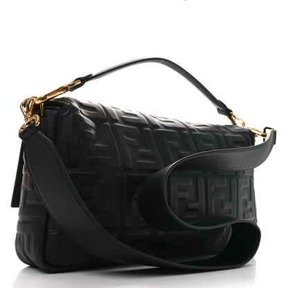 Fendi Nappa FF 1974 Embossed Large Baguette Black 3 of 10
