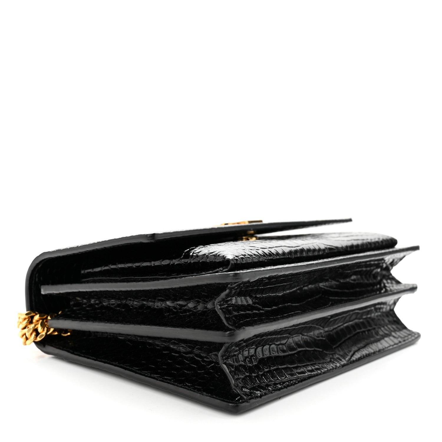 Saint Laurent Calfskin Crocodile Embossed Medium Monogram Sunset Black 4 of 10