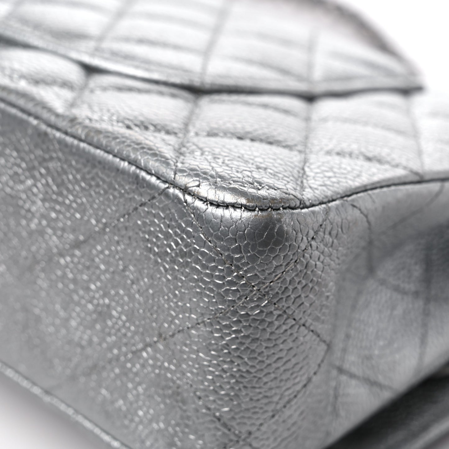 Metallic Caviar Quilted Medium Double Flap Silver
