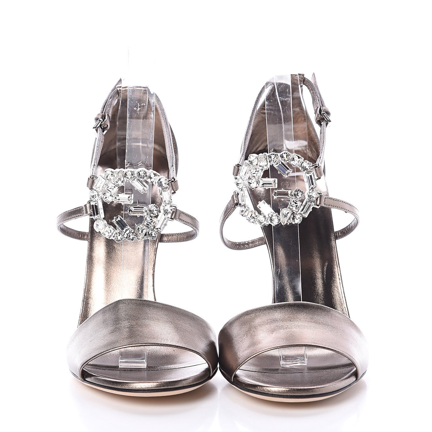 Gucci Metallic Nappa Crystal Interlocking G Ankle Strap Sandals 38.5 Copper 2 of 7