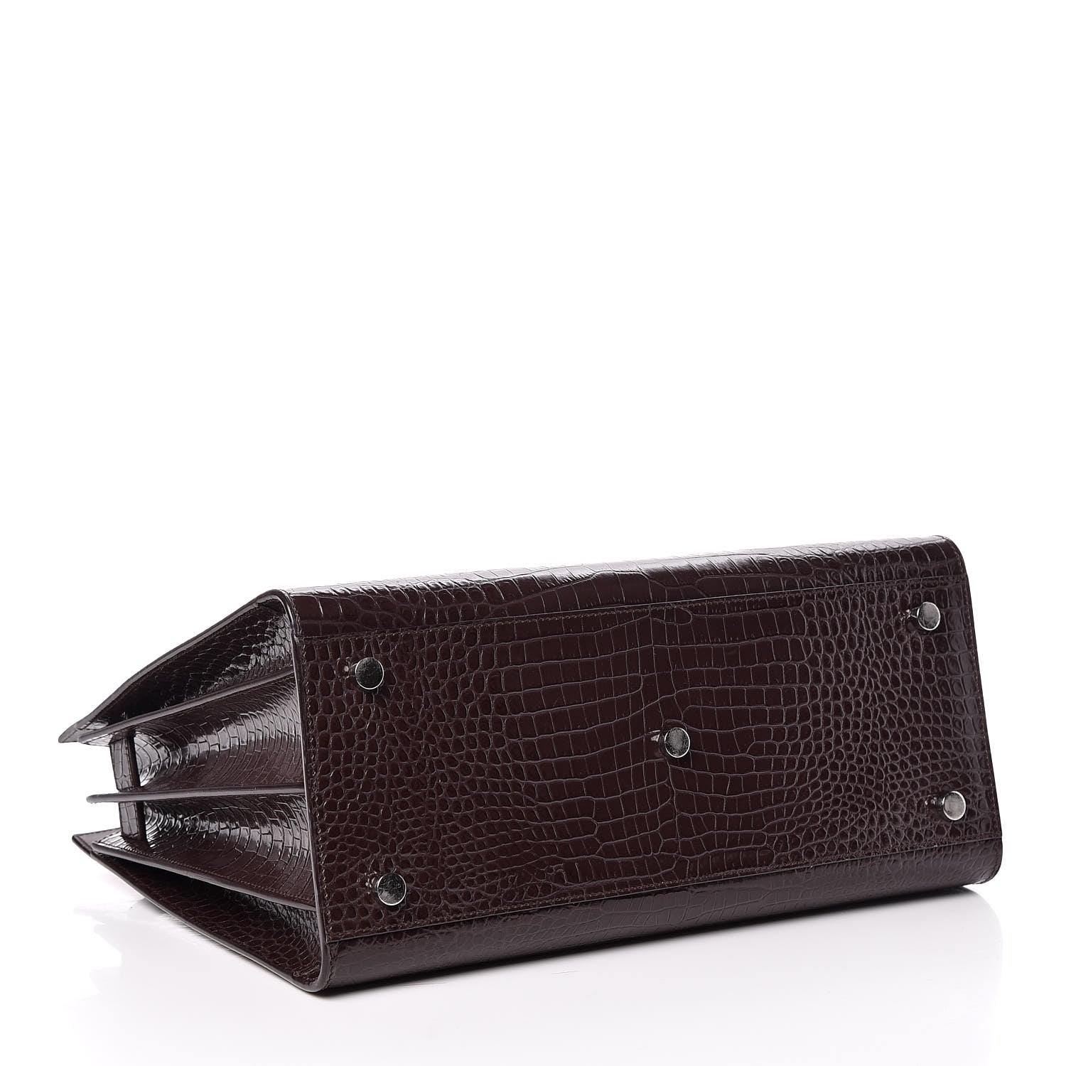 Saint Laurent Calfskin Crocodile Embossed Small Sac de Jour Prune 4 of 9