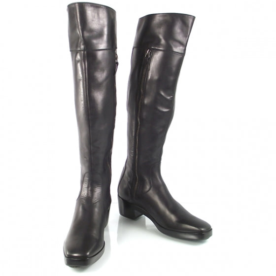 Leather Tall Extended Calf Boots 36 Black