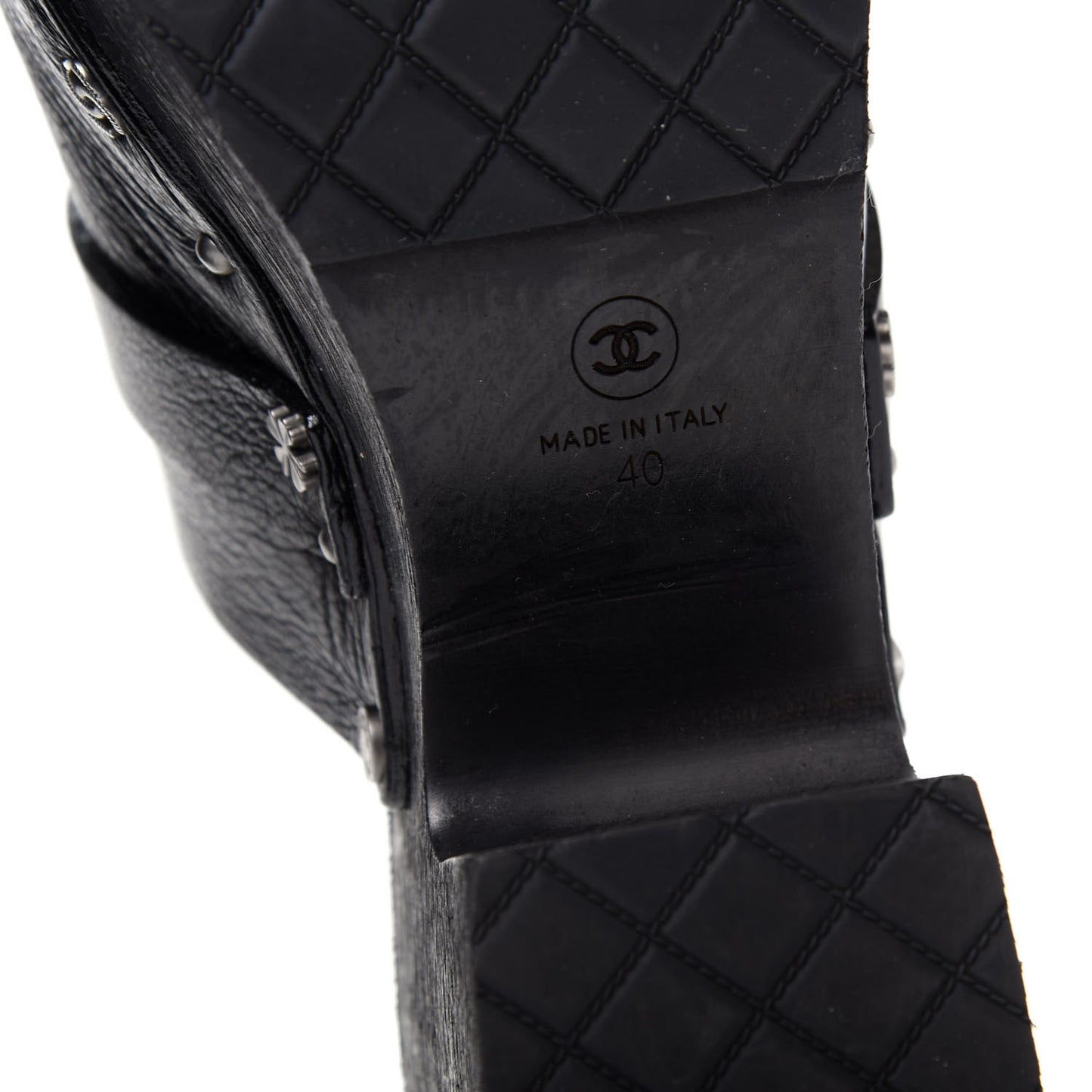 Calfskin CC Lucky Charms Studded Clogs 40 Black