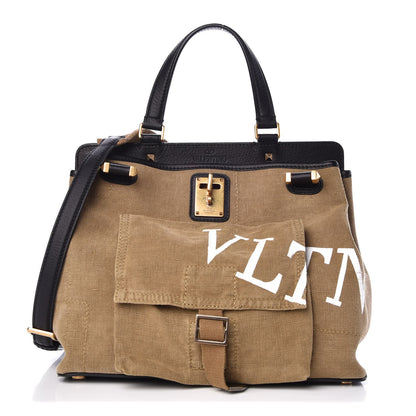 Valentino Garavani Calfskin Cotton Canvas VLTN Print Medium Joylock Satchel Green 1 of 9