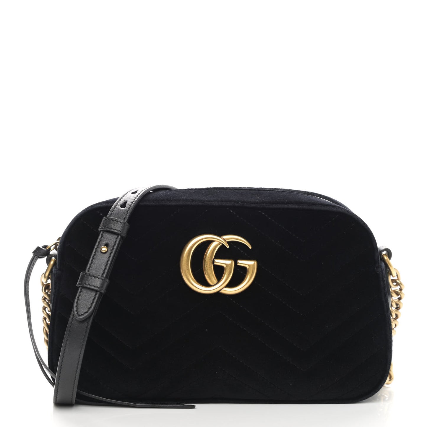 Velvet Matelasse Small GG Marmont Chain Shoulder Bag Black
