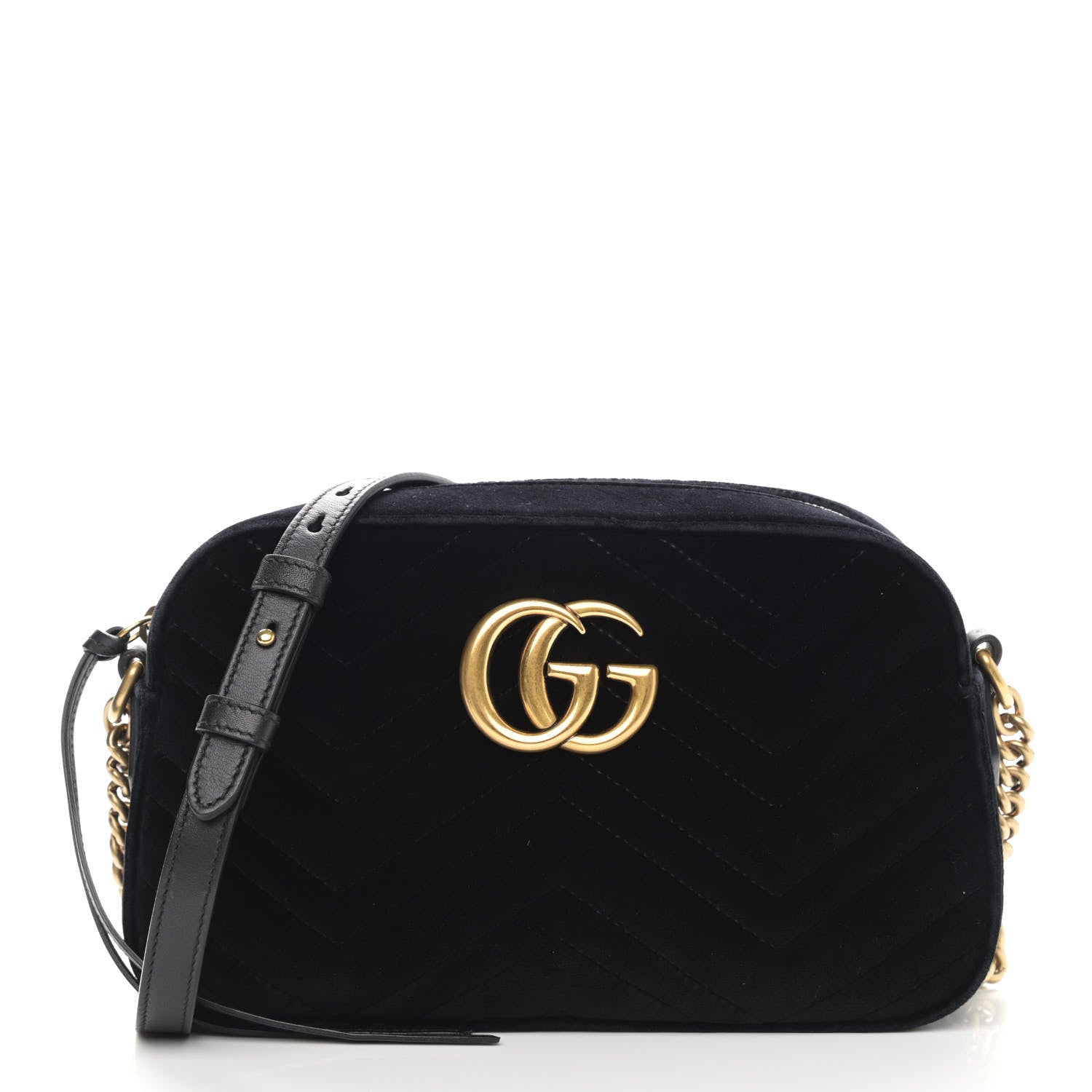 Gucci Velvet Matelasse Small GG Marmont Chain Shoulder Bag Black 1 of 12