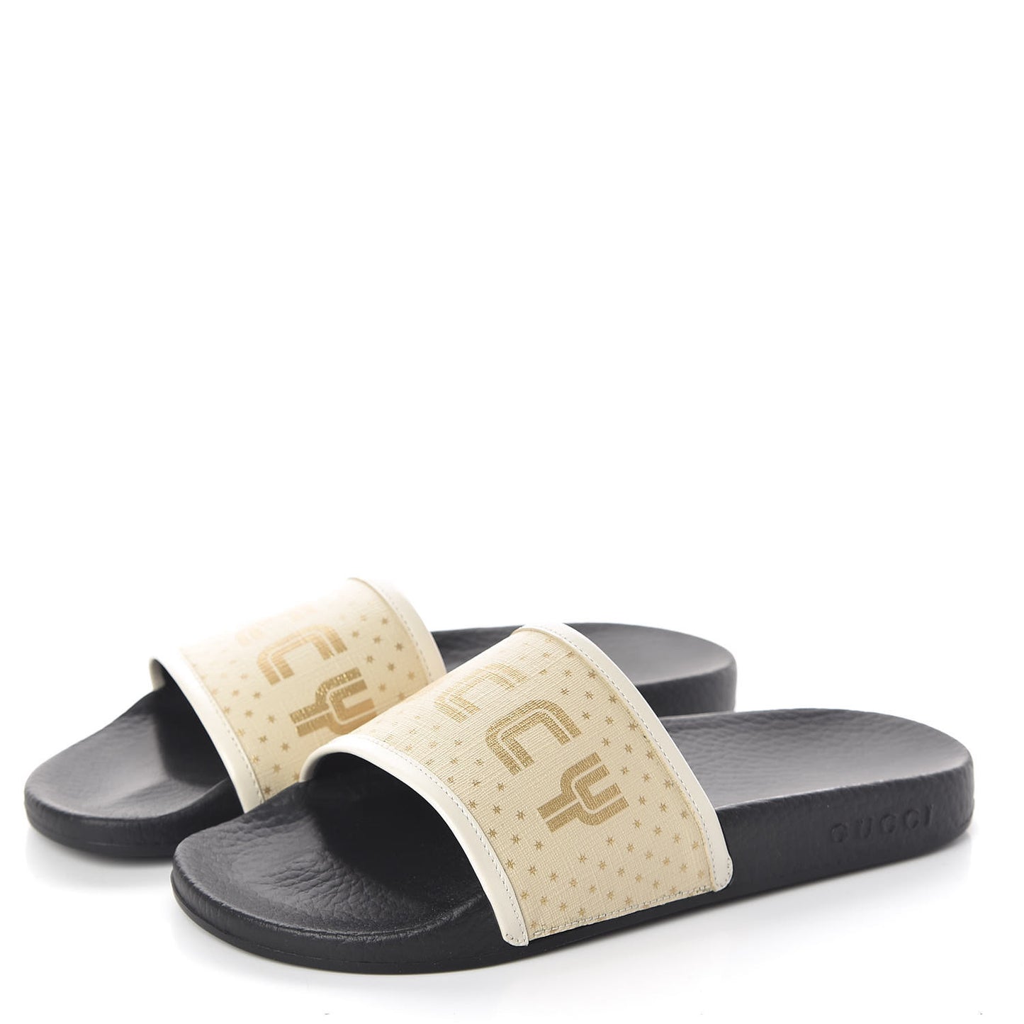 X SEGA Supreme Canvas GUCCY Stars Womens Slide Sandals 38 Mystic White Gold