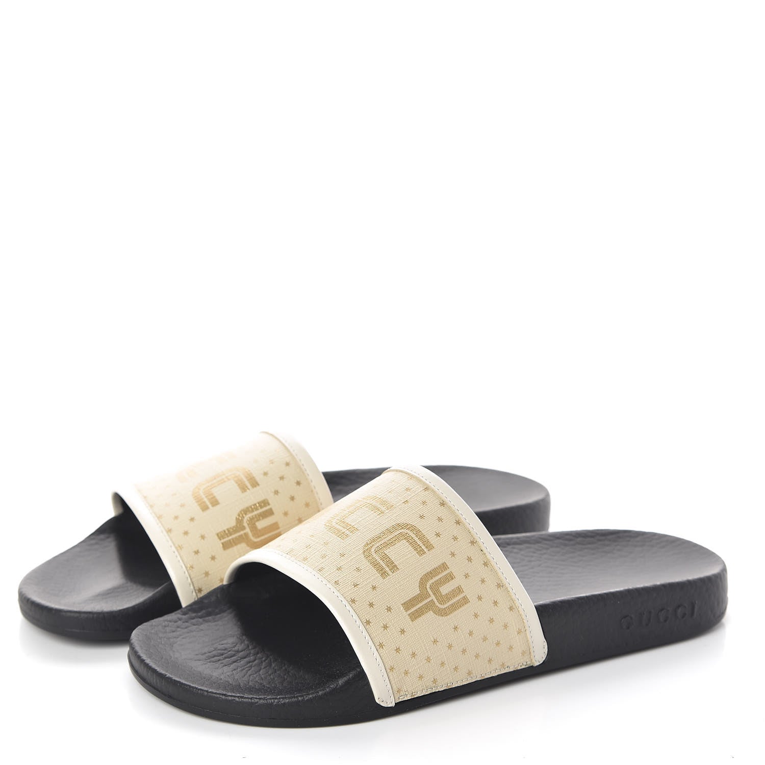 Gucci X SEGA Supreme Canvas GUCCY Stars Womens Slide Sandals 38 Mystic White Gold 3 of 7
