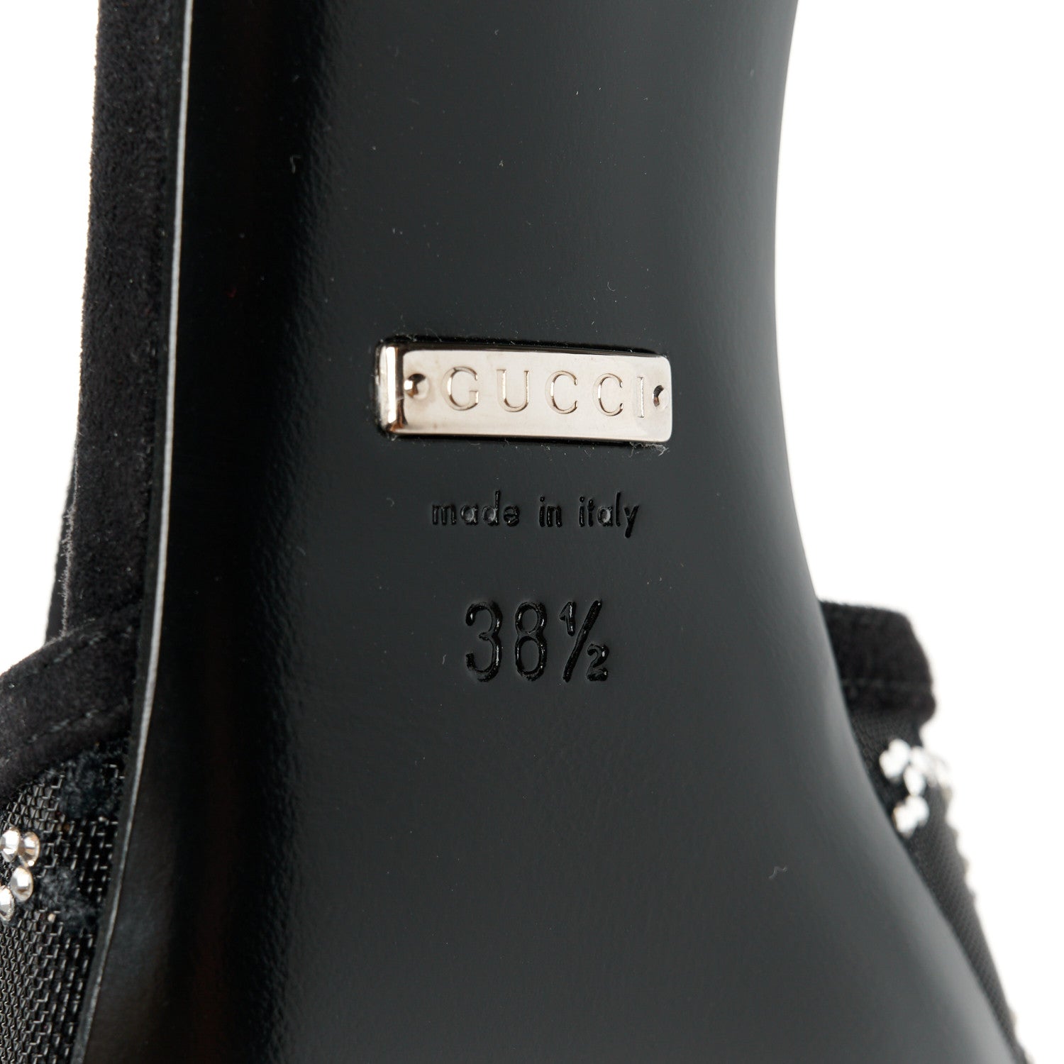 Gucci Tela Retino Kid Scamosciato Crystal GG Monogram Square G 35mm Slingback Pumps 38.5 Black 6 of 9