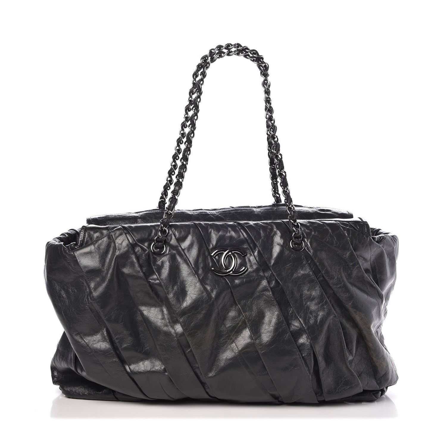 Glazed Calfskin Large Twisted Tote Grey