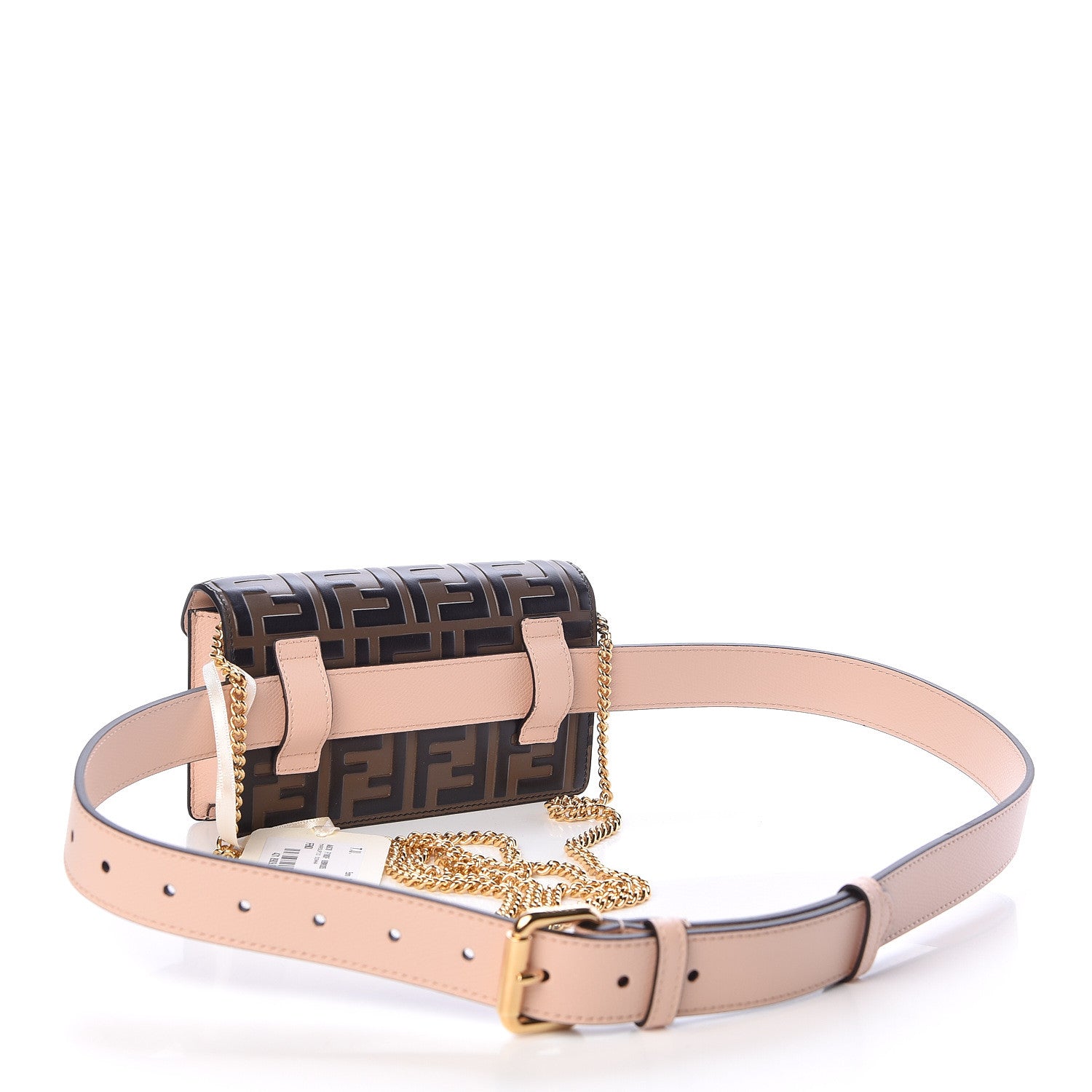 Fendi Vitello Cruise F is Fendi Bi-Color FF 1974 Embossed Envelope Belt Bag Maya Black Light Rose 4 of 11