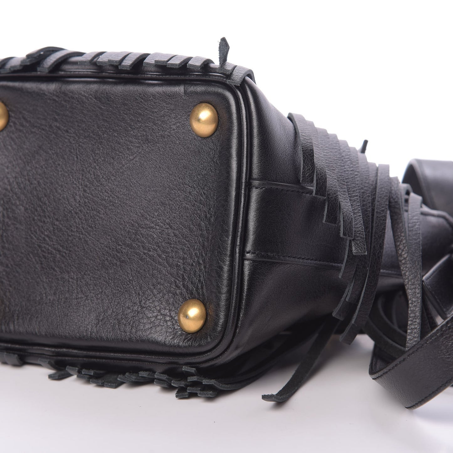 Calfskin Small Emmanuelle Fringe Bucket Bag Black