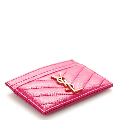Saint Laurent Grain De Poudre Matelasse Chevron Monogram Credit Card Case Fresh Fuxia 4 of 8