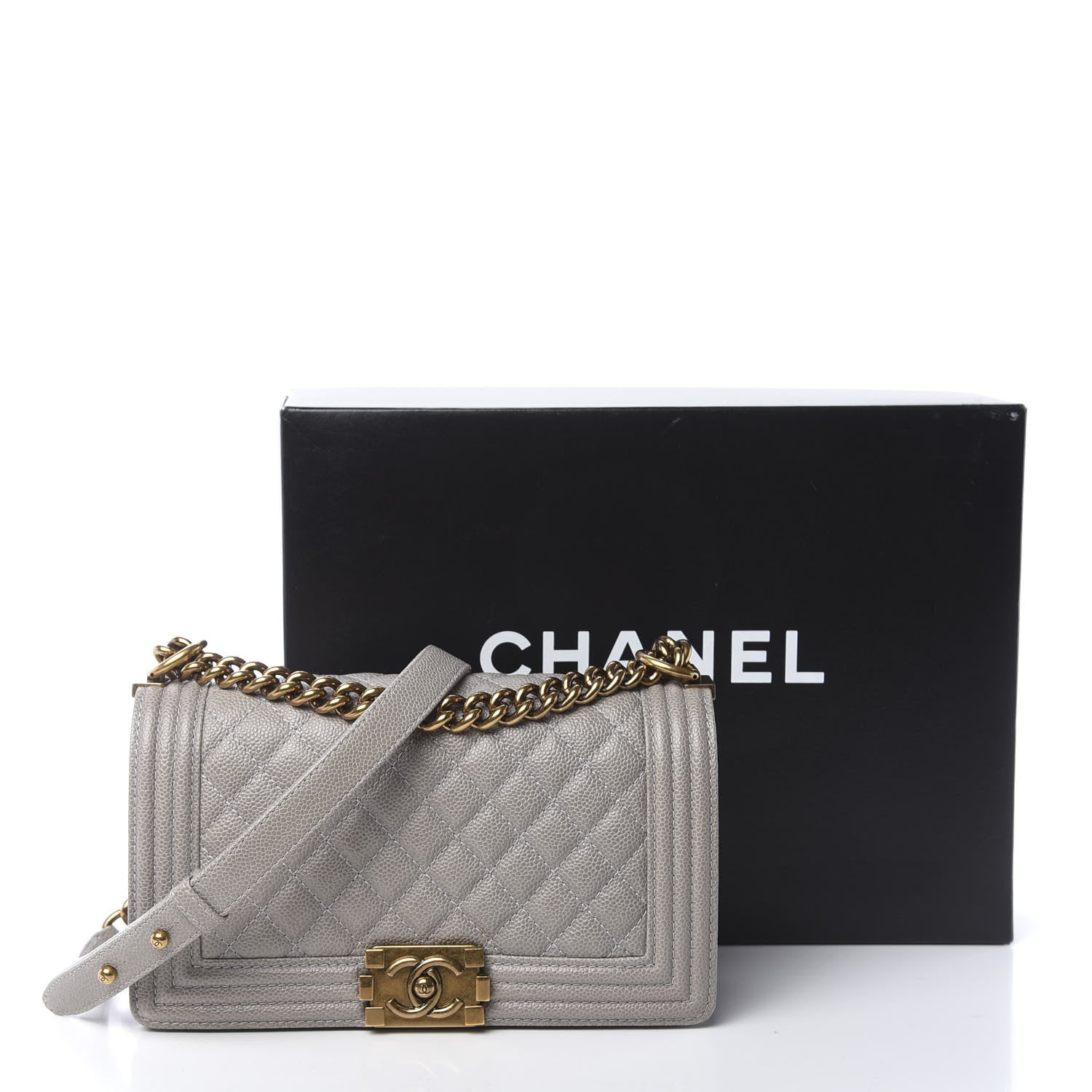 Chanel Caviar Quilted Medium Boy Flap Light Grey 11 of 11