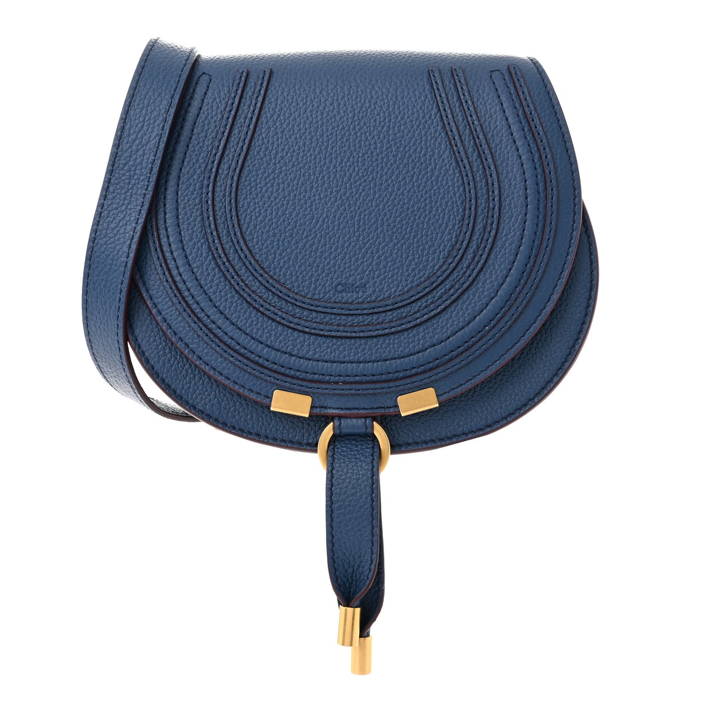 Grained Calfskin Small Marcie Saddle Bag Deep Denim
