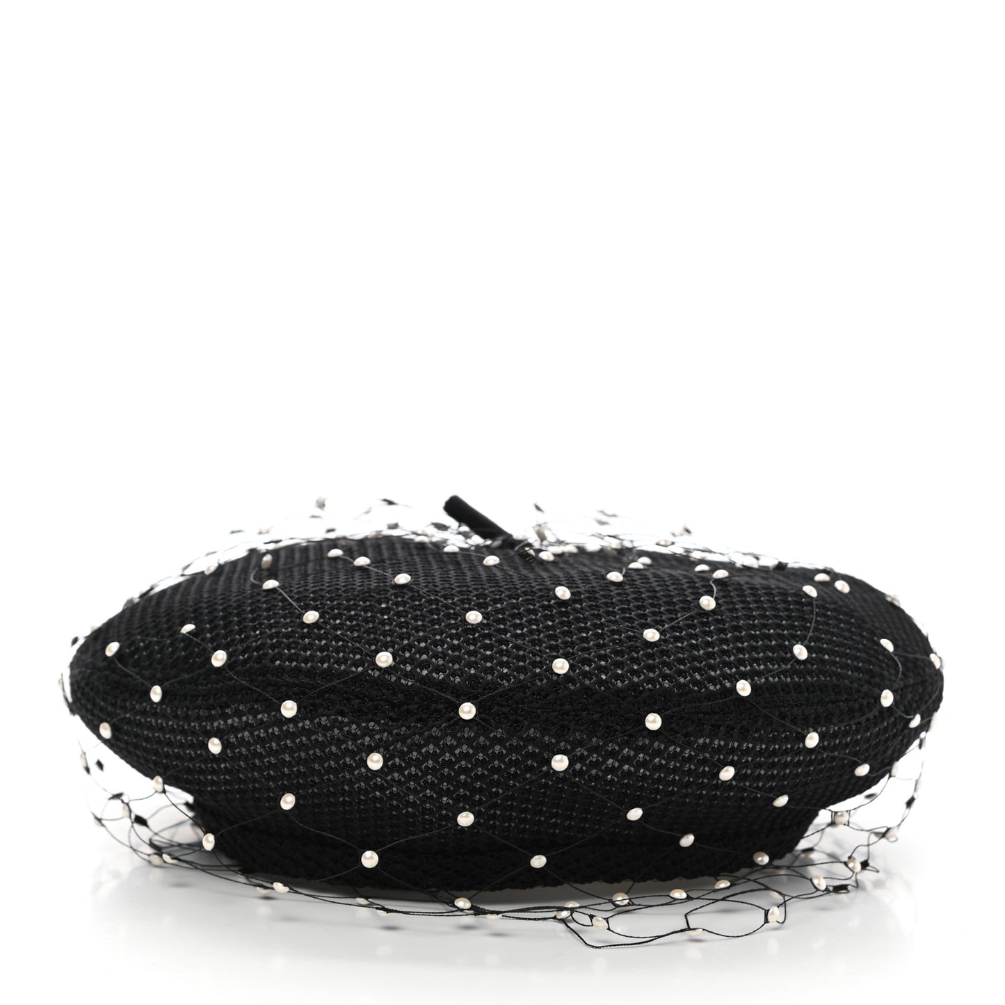 Polyester Nylon Pearl Beret with Veil Black