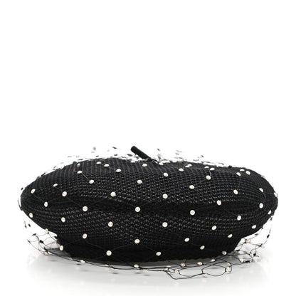 Christian Dior Polyester Nylon Pearl Beret with Veil Black 3 of 8