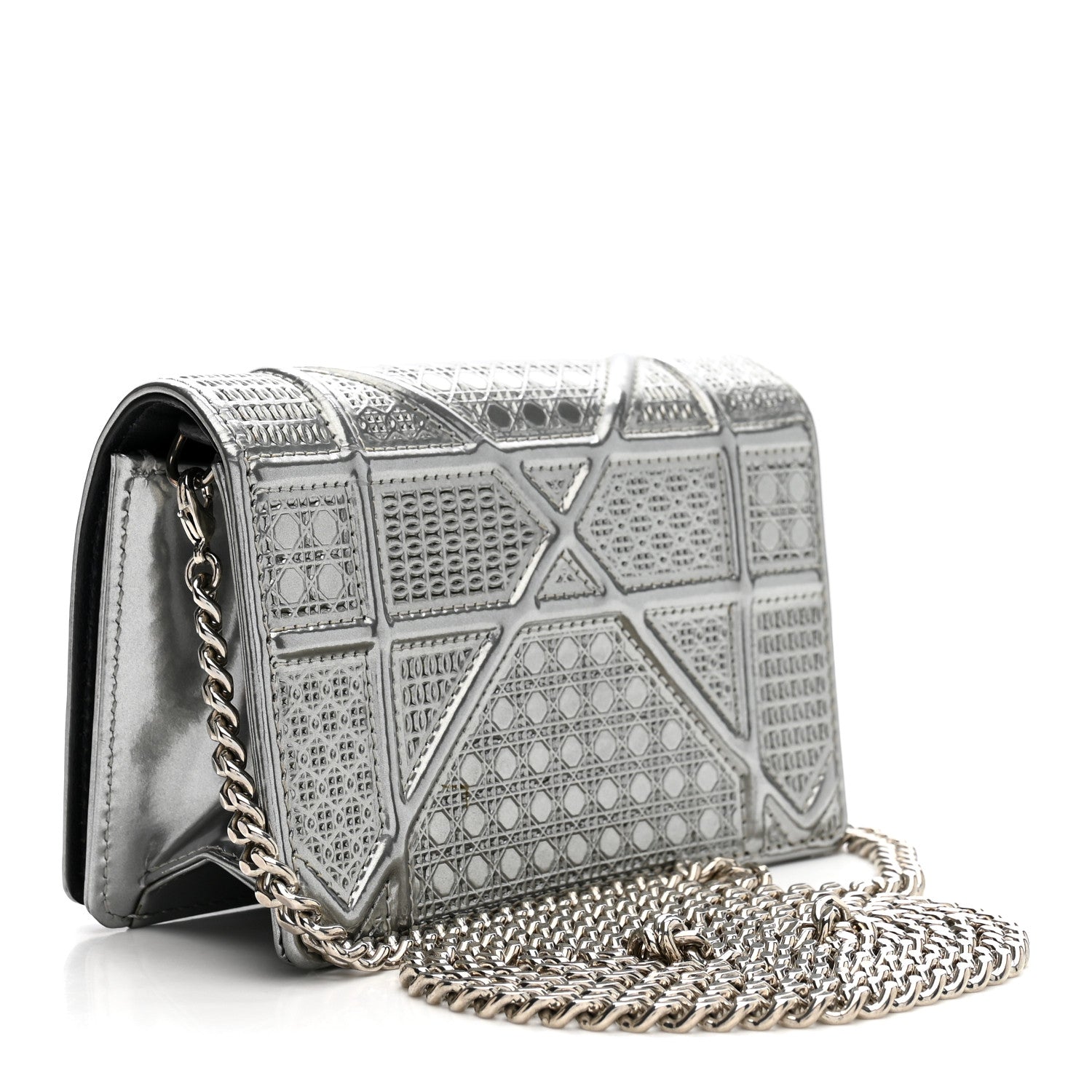 Christian Dior Metallic Patent Micro-Cannage Baby Diorama Flap Bag Silver 3 of 12