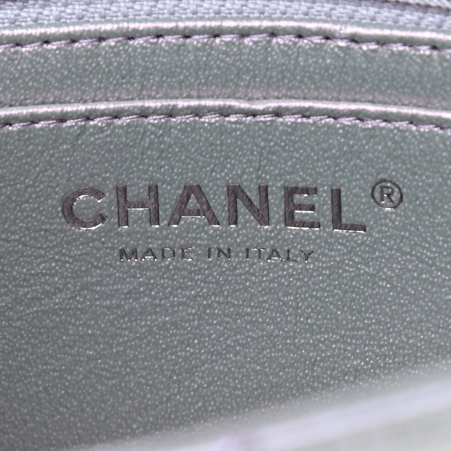 Iridescent Calfskin Quilted Mini Rectangular Flap Purple