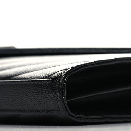 Saint Laurent Grain De Poudre Matelasse Chevron Monogram Chain Wallet Black 10 of 12
