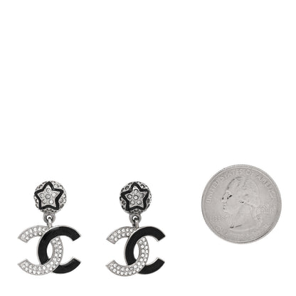 Chanel Crystal Enamel CC Star Drop Earrings Silver Black 2 of 5