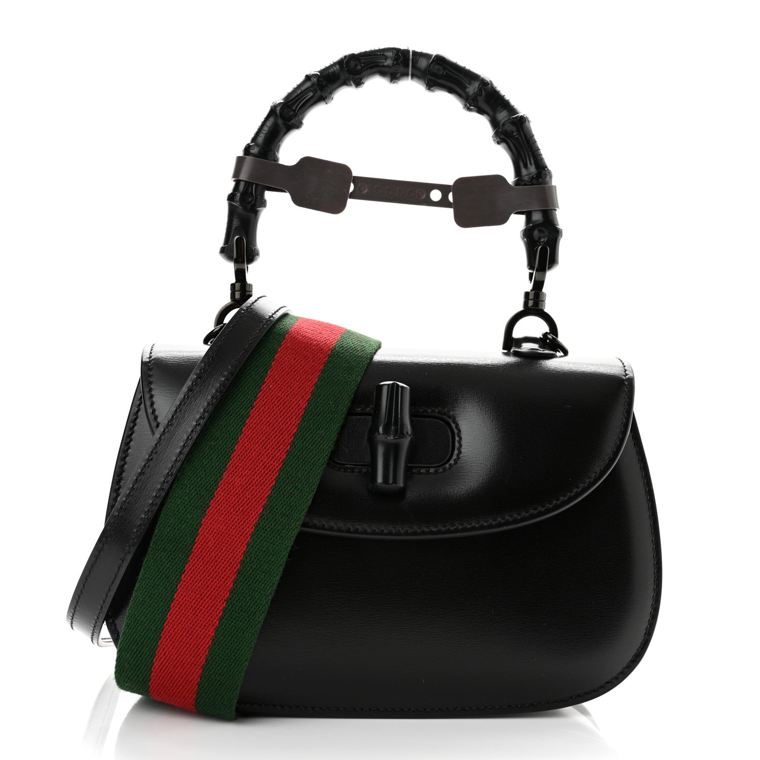 Gucci Boarded Dyana Lux Calfskin Web Monochrome Small Bamboo 1947 Top Handle Bag Black 3 of 12