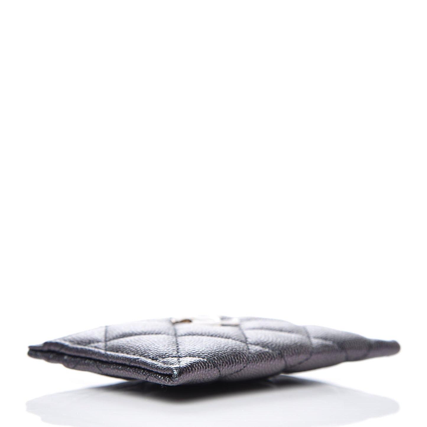 Iridescent Caviar Quilted Card Holder Black