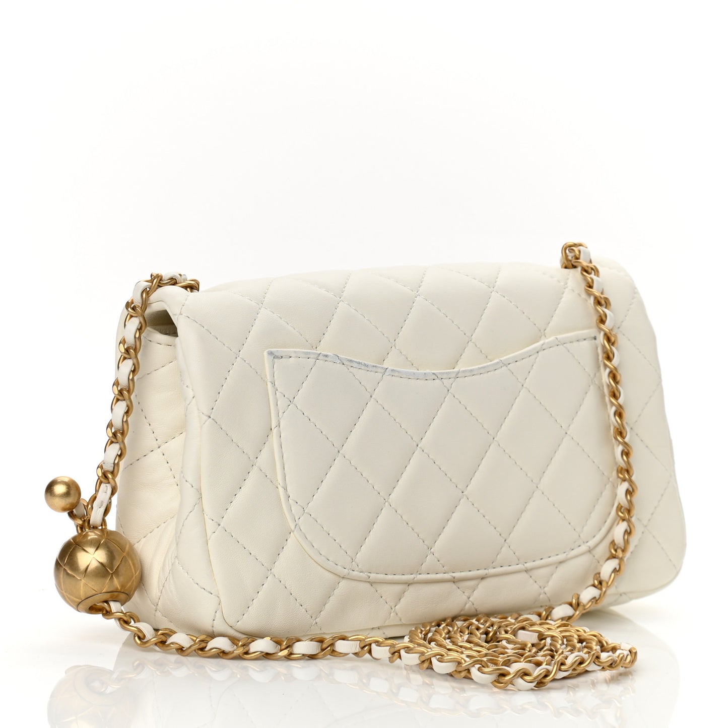 Lambskin Quilted Mini Rectangular Pearl Crush Flap White