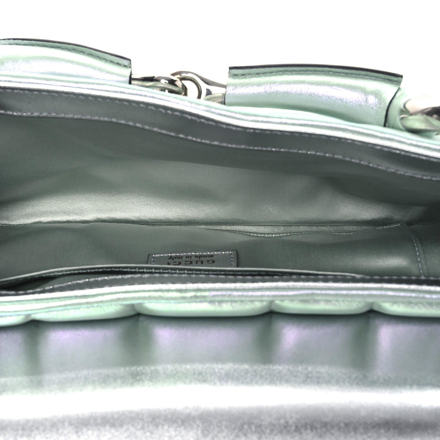 Gucci Iridescent Nappa Vertical Matelasse Medium Maxi Horsebit Chain Shoulder Bag Iridescent Salvy Green 5 of 10